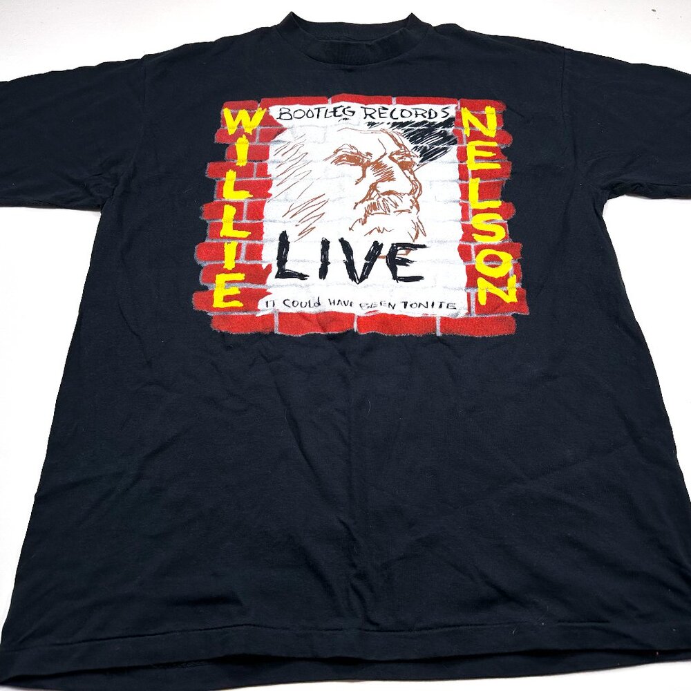 Willie Nelson Bootleg Records Live XL Black T-shirt Concert Tour Vintage Rare
